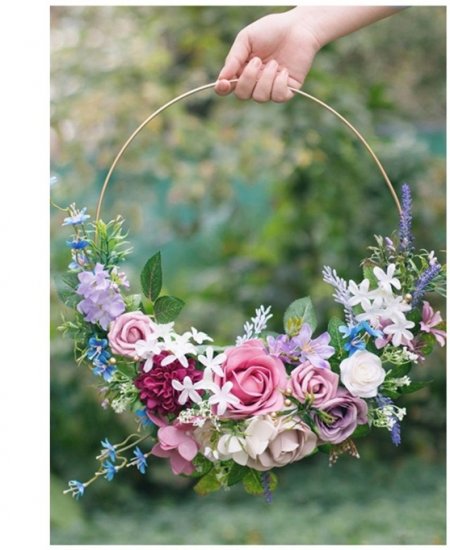 1Pc 50cm Dia Golden Circle Hoop Flower Display Table Stand - Click Image to Close