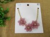 4Pcs Au Design Golden Metal Chain Necklace with Pink Rose Flower