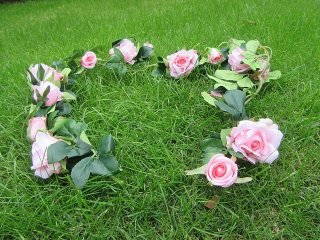 (image for) 2Pcs Pink 15 Flower Head Artificial Rose Leaf Garland Vine Strin