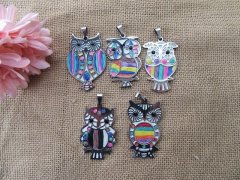 (image for) 12Pcs OWL Shaped Colorful Charms Pendants Beads for Jewellery