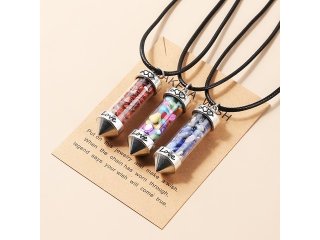 (image for) 3Pcs Natural Gemstone Wishing Bottle Pendant Crystal Gravel Neck