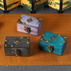 (image for) 10Pcs Mini Vintage Lock Jewelry Treasure Chest Case Handmade Wooden Box Mixed Color