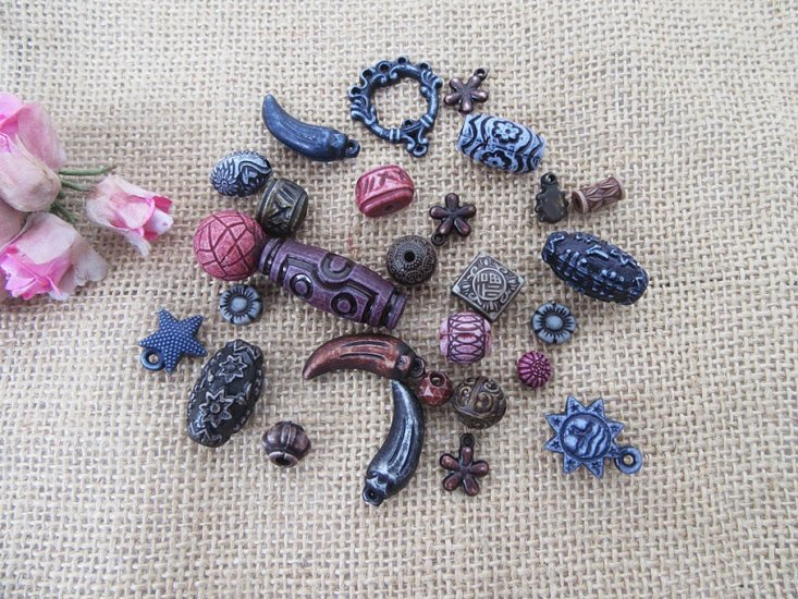 250g Metallic Acrylic Tribal Bead Boho DIY Jewellery Craft - Click Image to Close