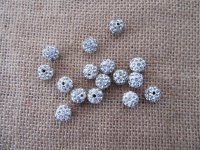 100Pcs Round Plastic Beads with Rhinestone 10mm Dia.