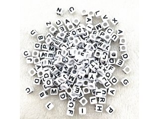 6Packs x 160Pcs White & Black Alphabet Letter Cube Beads 7mm