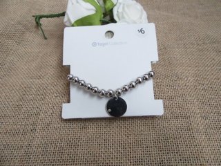 5Pcs Simple Silver Elastic Beaded Bracelet 7cm Retail Package