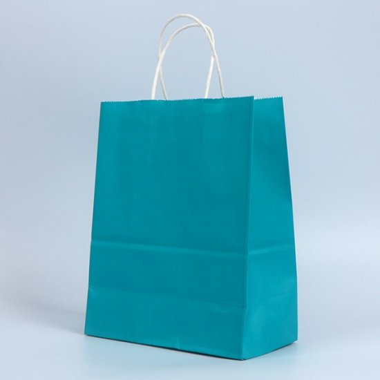 48 Bulk Kraft Paper Gift Carry Shopping Bag 33x26x12cm Teal - Click Image to Close