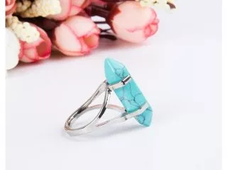 5X Hexagon Healing Chakra Gemstone Finger Ring Blue Turquoise