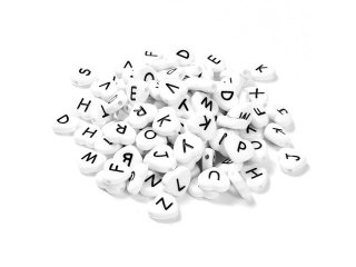 6Packs x 160Pcs White & Black Alphabet Letter Flat Heart Beads