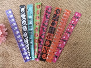 50 Halloween Theme Reflective Magic Ruler Slap Band Bracelets