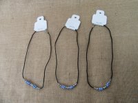 60Pcs Leatherette Cord Necklace with Blue Polymer Clay Beads