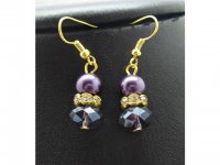 2x12Pairs Purple Glass Earrings Golden Plated Hook