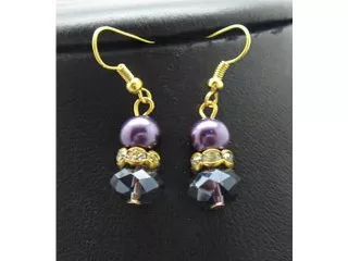 2x12Pairs Purple Glass Earrings Golden Plated Hook