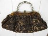 1Pc Dark Coffee Shoulder Bag Handbag w/Beaded Embroider Flower