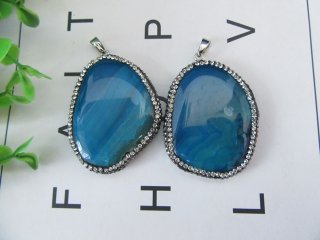4Pcs Natural Gemstone Charm Pendants with Rehinestone Mixed