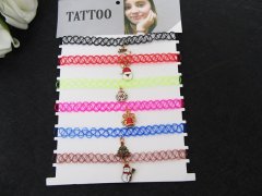 6Pcs Colored Stretched Tattoo Elastic Choker Necklace With Penda