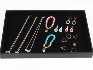 1X Black Leatherette & Velvet Necklace Bracelet Etc Jewelry Case