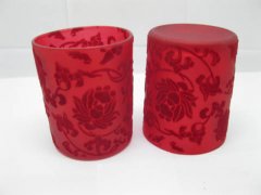 7x12Pcs Red Glass Tea Light Holder with Velvet Flower Wedding