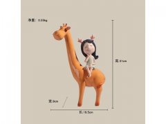 1Pc Charming Girl Riding Giraffe Sculpture Figurine Ornament