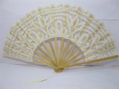 1Pc Ivory Bridal Battenburg Lace Hand Fan Wedding Favor