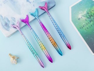 10X Mermaid Shape Black Gel Pen Writing Tool Rainbow Colors