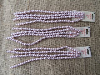 6Sheets X 4Strands Pink Round Glass Pearl Beads 6/8mm