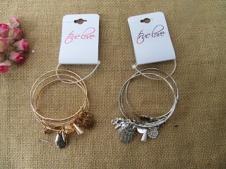 6Sets x 3Pcs Bangle Bracelet with Charms Mothers Day Gift