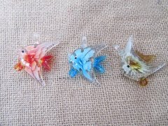 (image for) 10Pcs Glaze Glass Fish with Flower Inside Beads Pendant Mixed