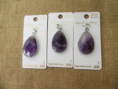 (image for) 3Pcs New Tear Shape Purple Color Gemstone Charm Pendants
