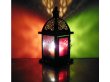 (image for) 1X Black 4-Sided Colored Glass Candle Lantern