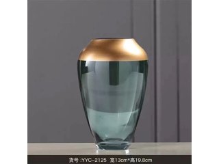 1Pc Modern Teardrop Shape Prussian Transparent Blue Glass Vase w/Gold Rim Accent (image for) 1Pc Modern Teardrop Shape Prussian Transparent Blue Glass Vase w/Gold Rim Accent