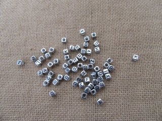1600 Silvery Alphabet Letter Cube Beads 6x6mm