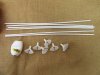 24Packs x 6Sets White Plastic Balloon Sticks Holders with Ribbon