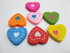 (image for) 200 Heart Shape Wooden Beads Mixed Color