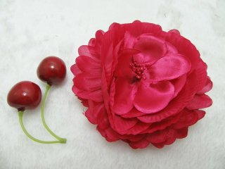 1Pc Artificial Plum Blossom Flower Hair Clips Brooch - Fuschia