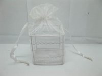 12Pcs White Metal Wire Candy Basket w/Bag Wedding Favor