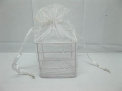 (image for) 12Pcs White Metal Wire Candy Basket w/Bag Wedding Favor