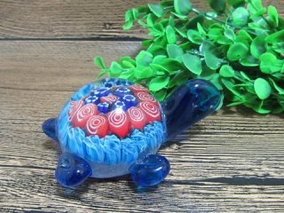 1X Handmade Art Glass Blue Tortoise Figurine Ornament 10cm Long