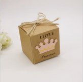 50X Girl Brown Kraft Square Sweets Candy Gift Boxes W/Hemp Cord