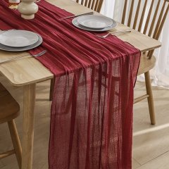 (image for) 1Pc Wine Red Rustic Sheer Table Runner Chair Sashes Wedding