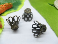(image for) 100pcs Antique Bronze Basket Filigree Bead Caps Leaves 7-15mm