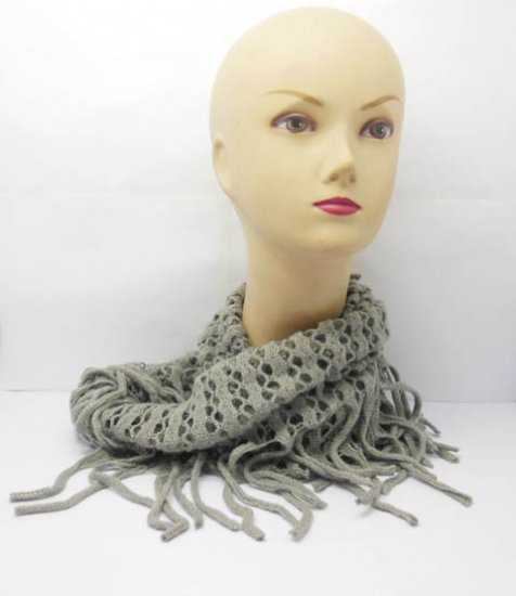 5X Crochet Circle Chunky Scarf with Tassels - Grey - Click Image to Close