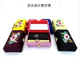 12 Embroidered SILK Double Lipstick Case With Mirror