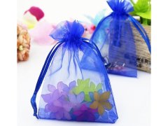 (image for) 100 Blue Organza Drawstring Jewelry Gift Pouches 17x12.5cm