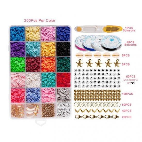 1Set 4300Pcs Flat Polymer Clay Beads Assortments DIY Bracelets - Click Image to Close