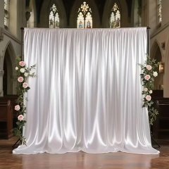 (image for) 1Set of 2Pcs Satin Backdrop Curtain Drapes for Wedding Party Decoration