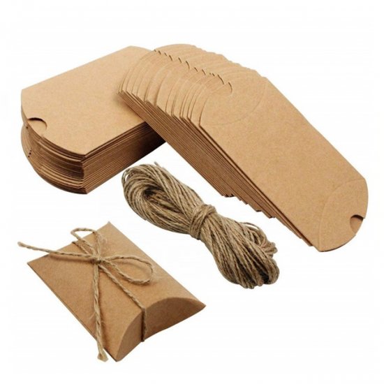 100X Small Kraft Wedding Favour/Bomboniere Pillow Boxes w/ Cord - Click Image to Close