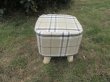 (image for) 1X Ivory Grid Square Wooden Foot Stool Footrest Padded Seat