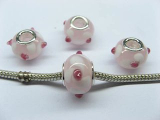 100 Light Pink Round Glass European Beads pa-g43