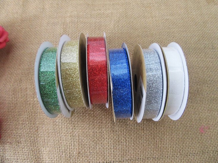 12Rolls x 4Yds Glitter Ribbons DIY Craft Scrapbooking Party Wrap - Click Image to Close